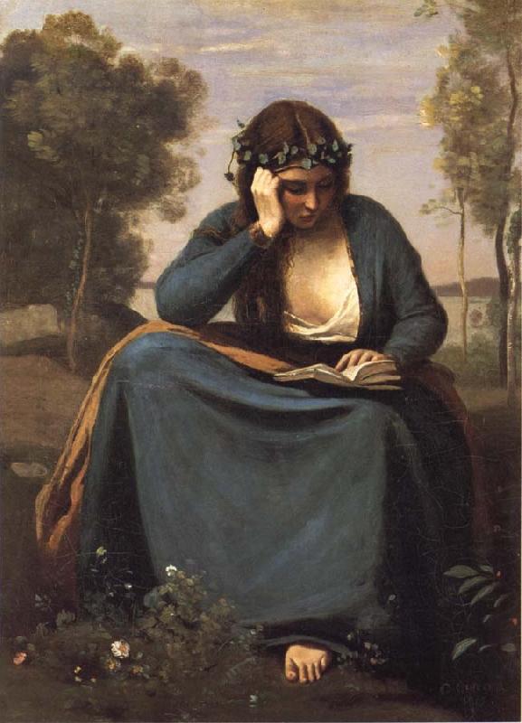 Corot Camille Reader crowned of flowers or The Muse of virgil Germany oil painting art